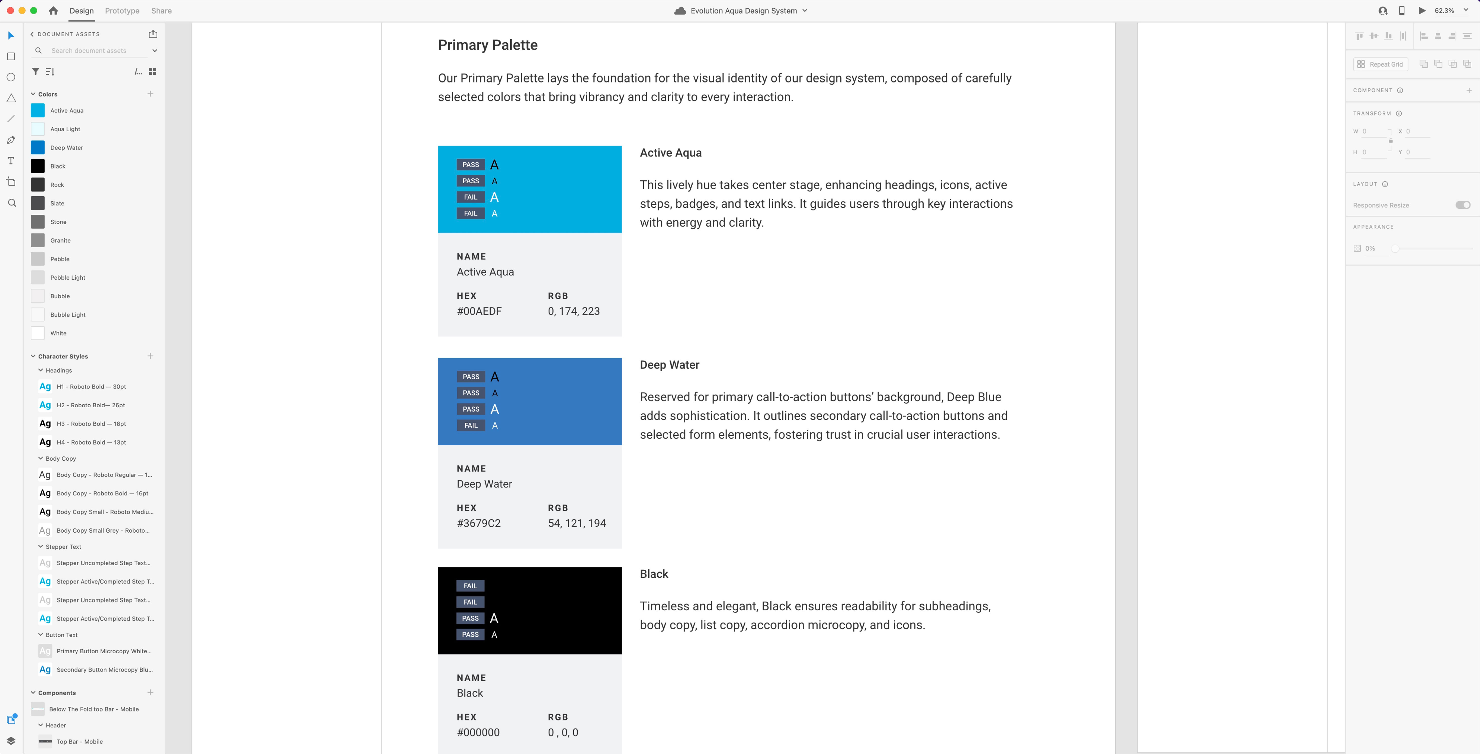 Image showing a page of Colour section of the design system.
