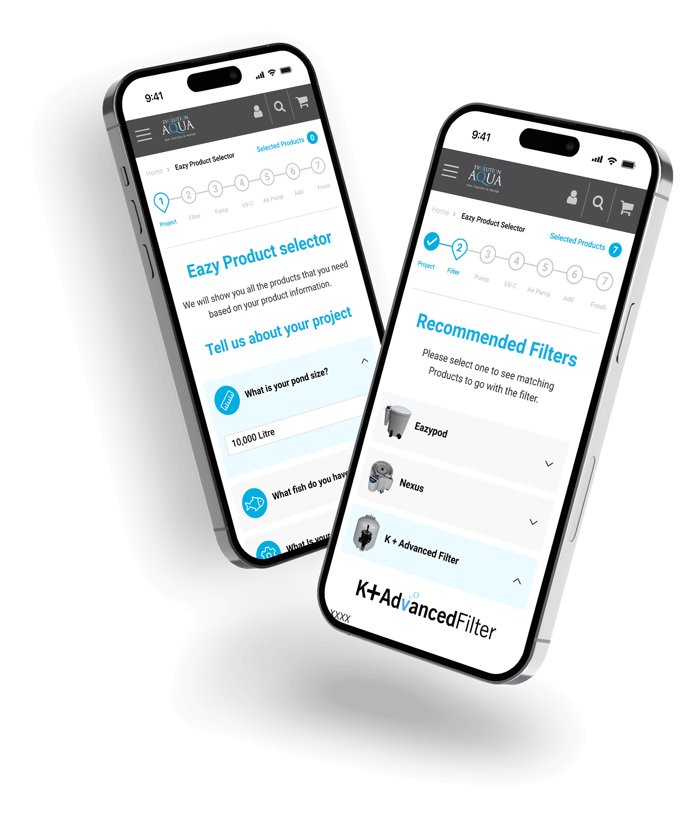 Image of twp smartphones containing the Evolution Aqua app.