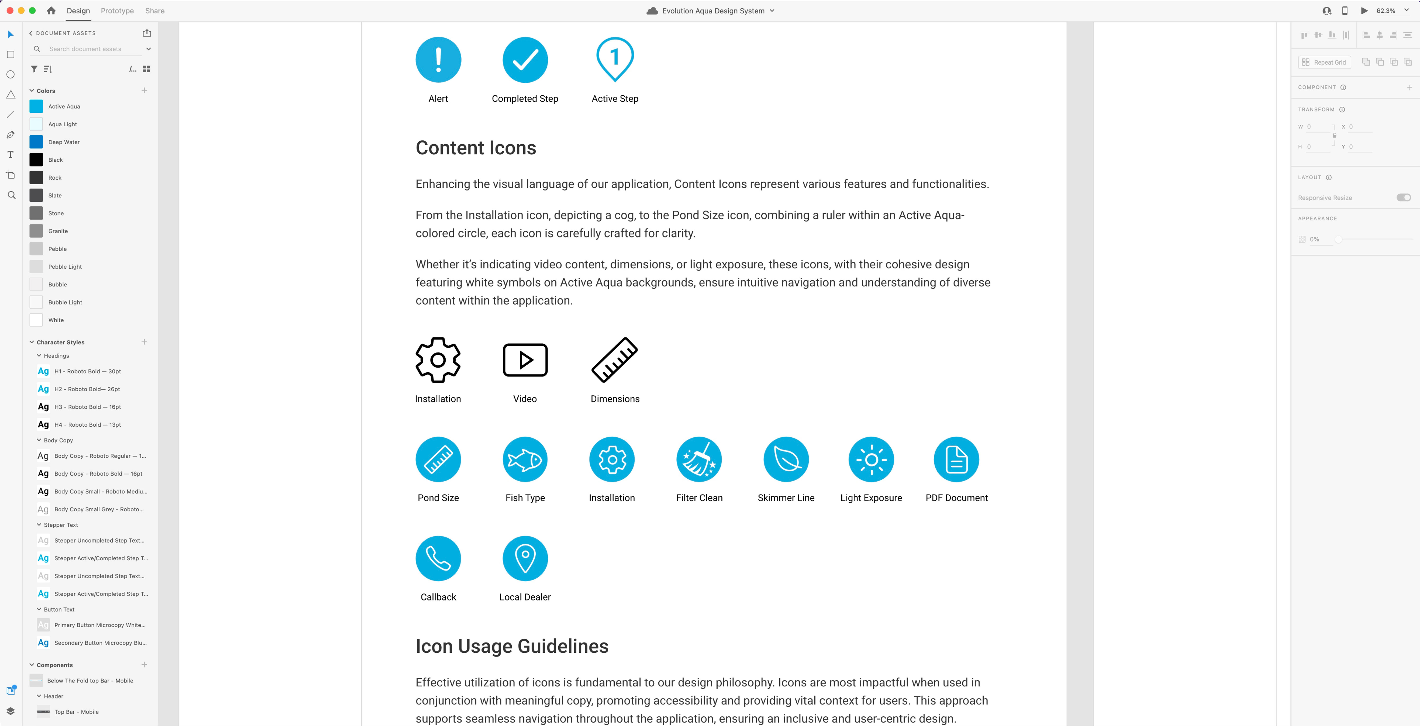 Image showing a page of Icons section of the design system.