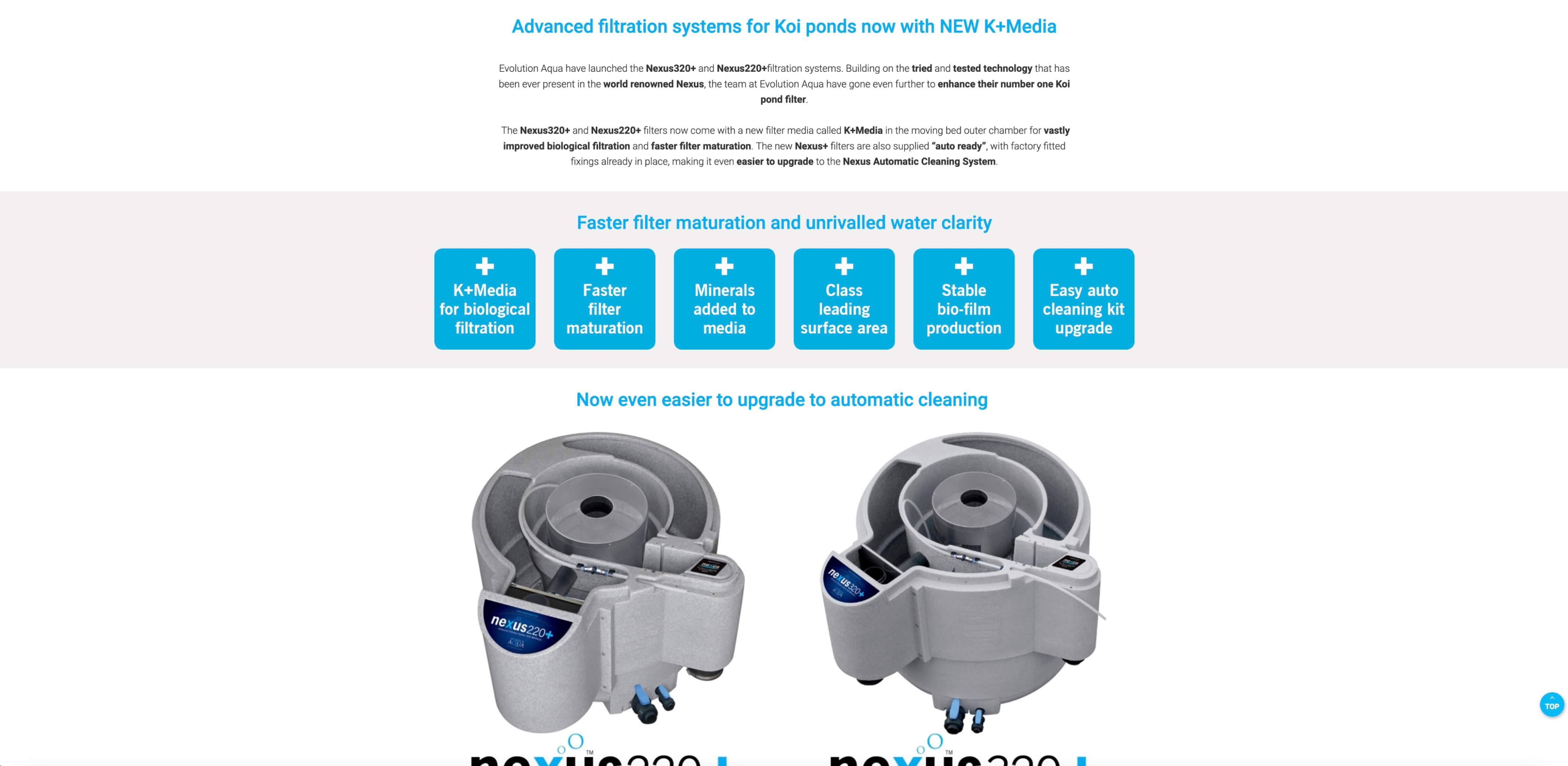 Evolution Aqua website - Nexus page