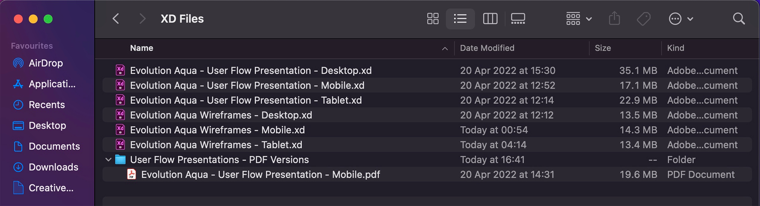 Sceenshot of the files that I handed over to the client.