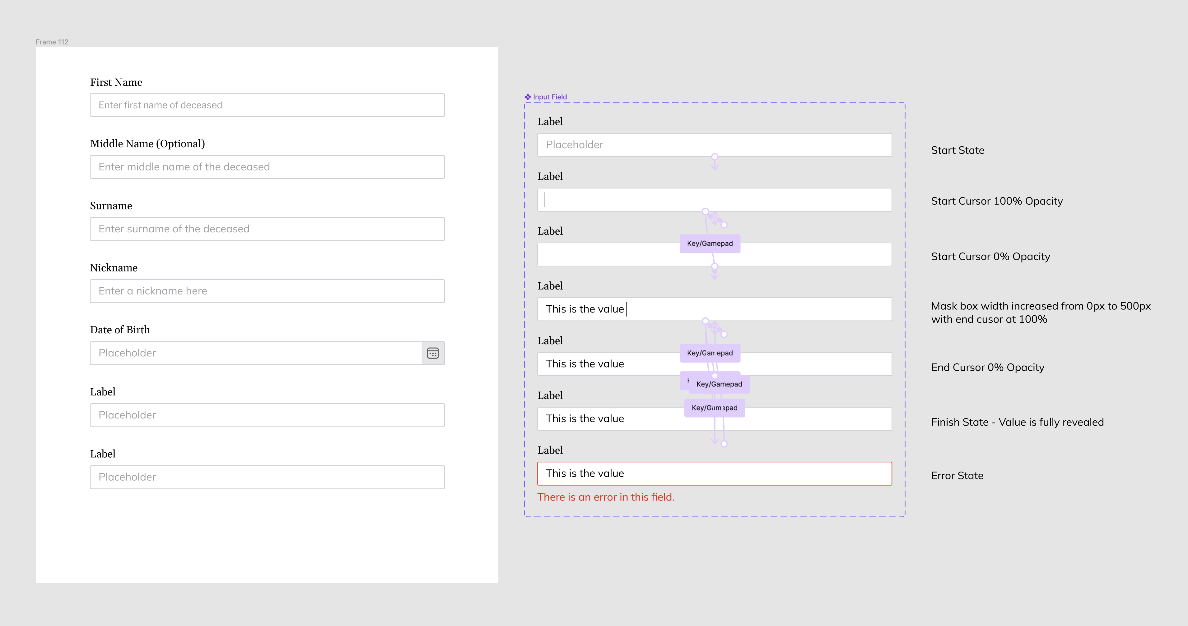 An image of the simulated inpout field in Figma.