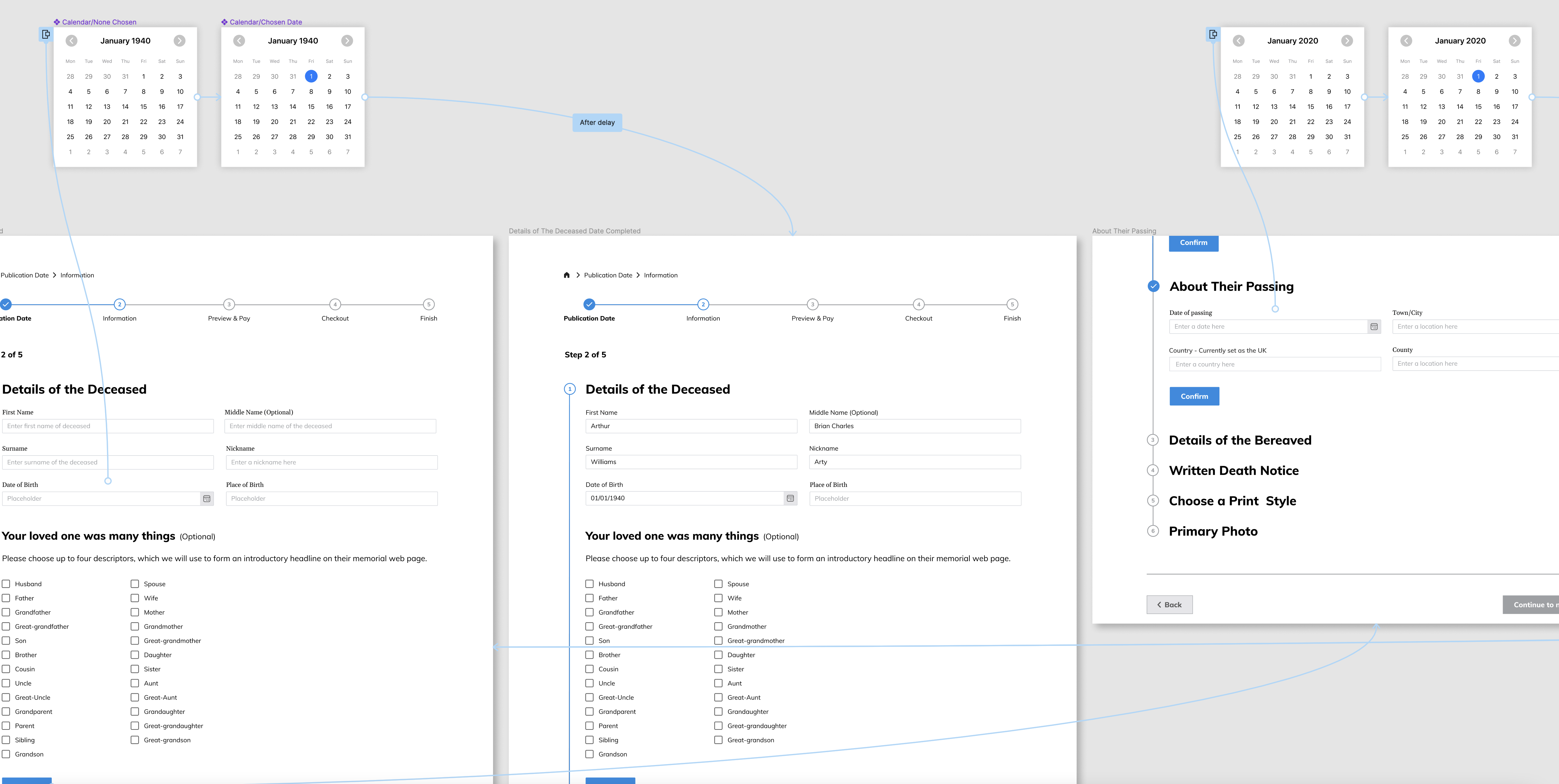 An image of the date-picker calendars in Figma.