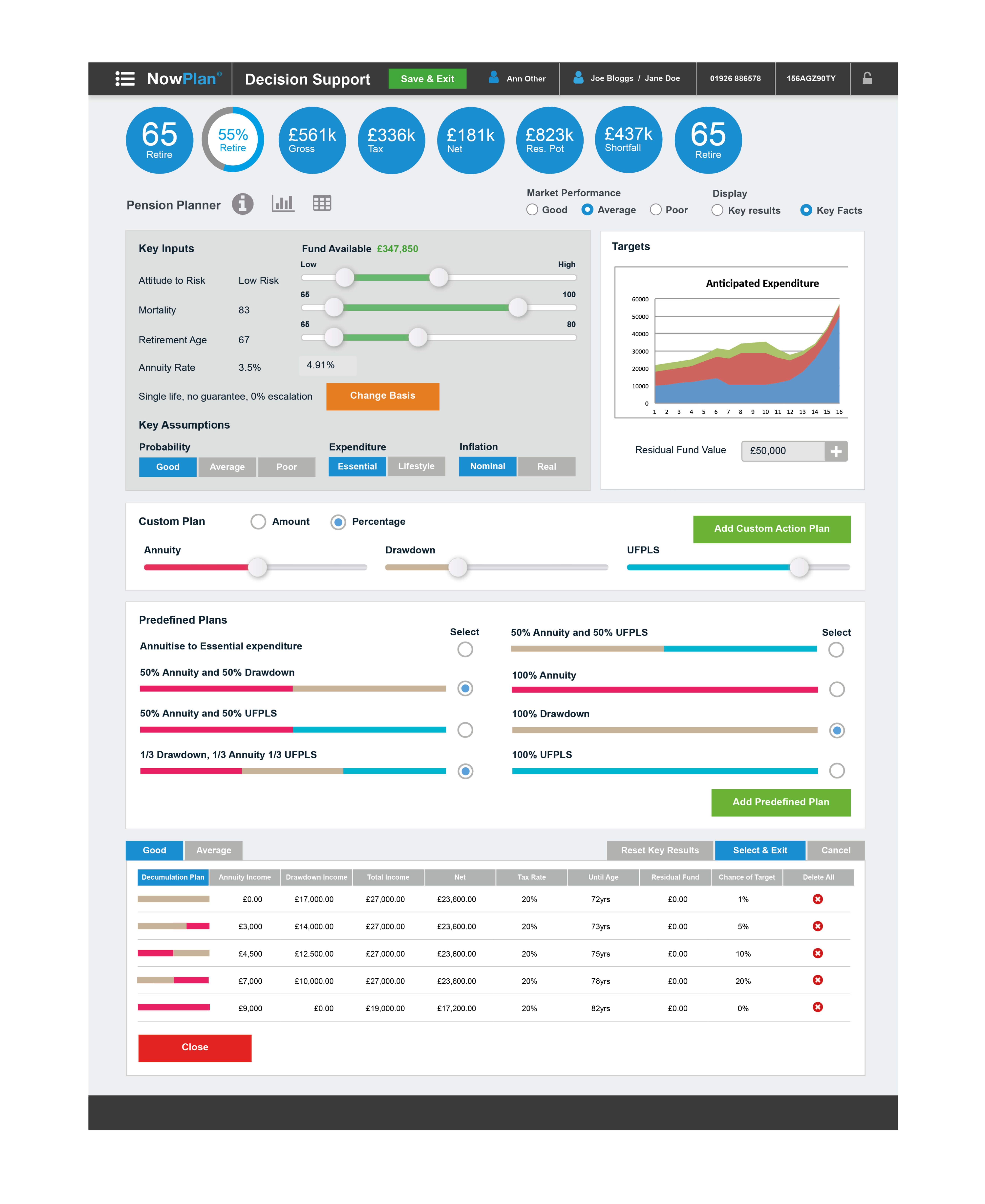 Pension Planner screen final design