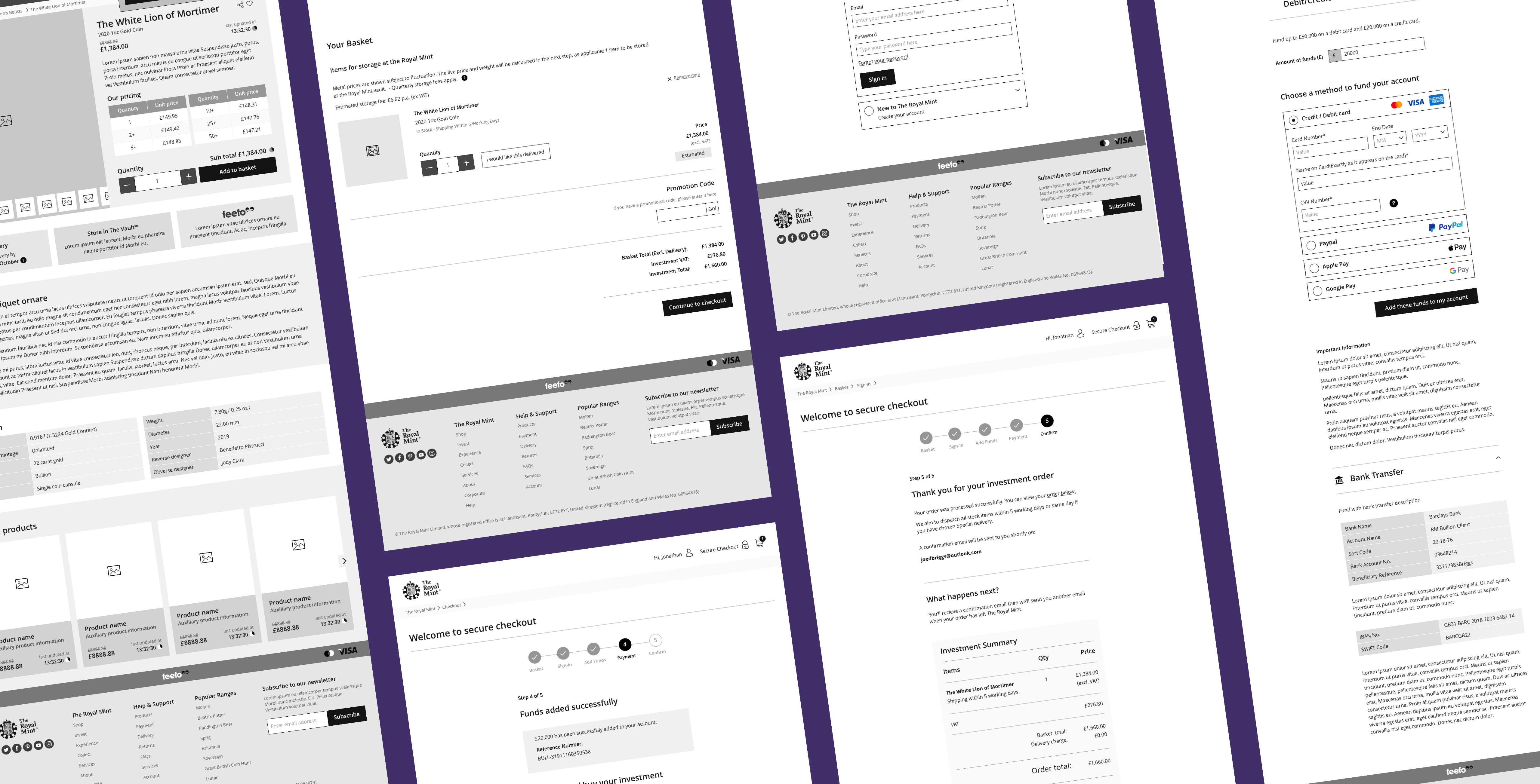 Bullion investment journey intro image of the desktop wireframes