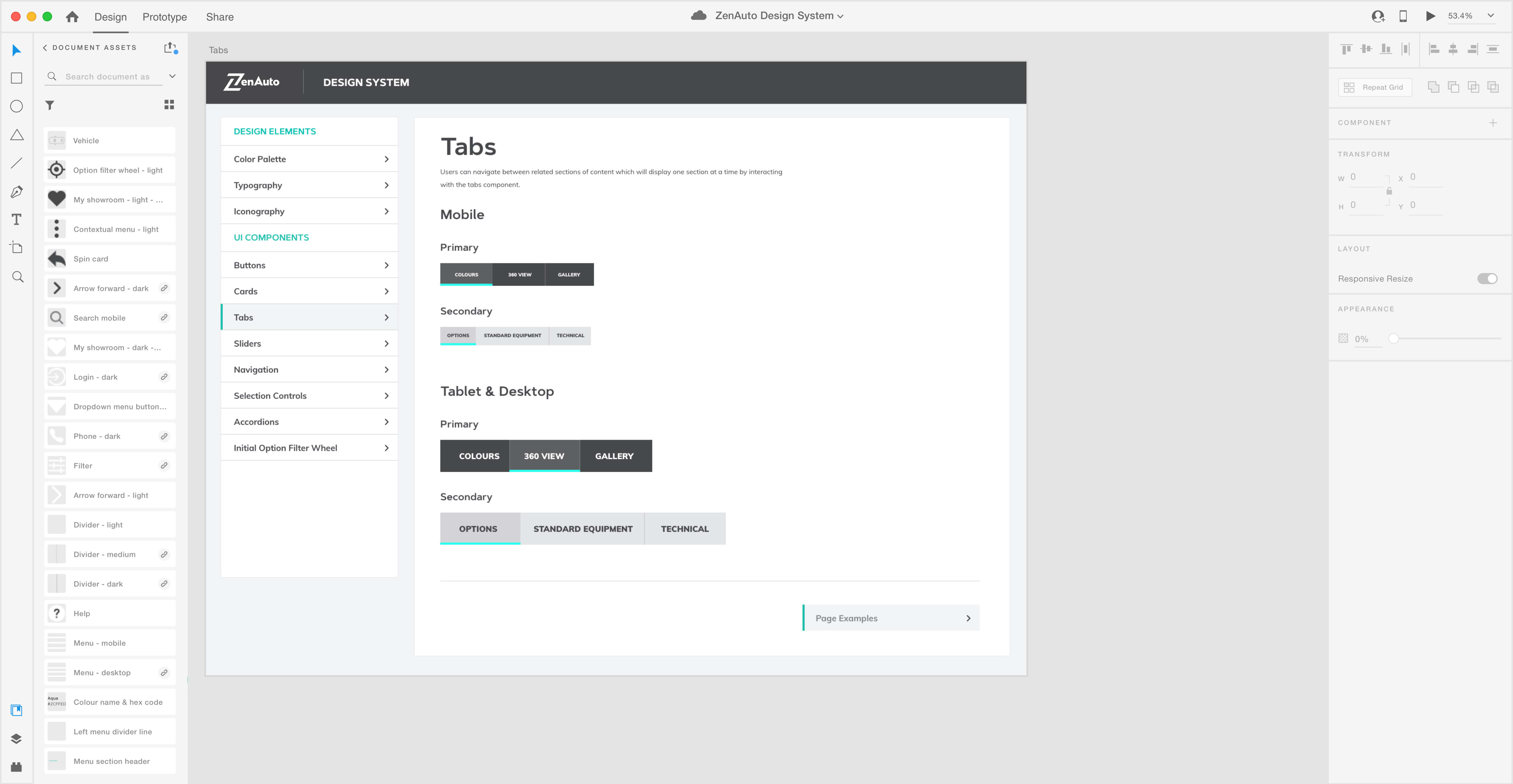 Design system tabs