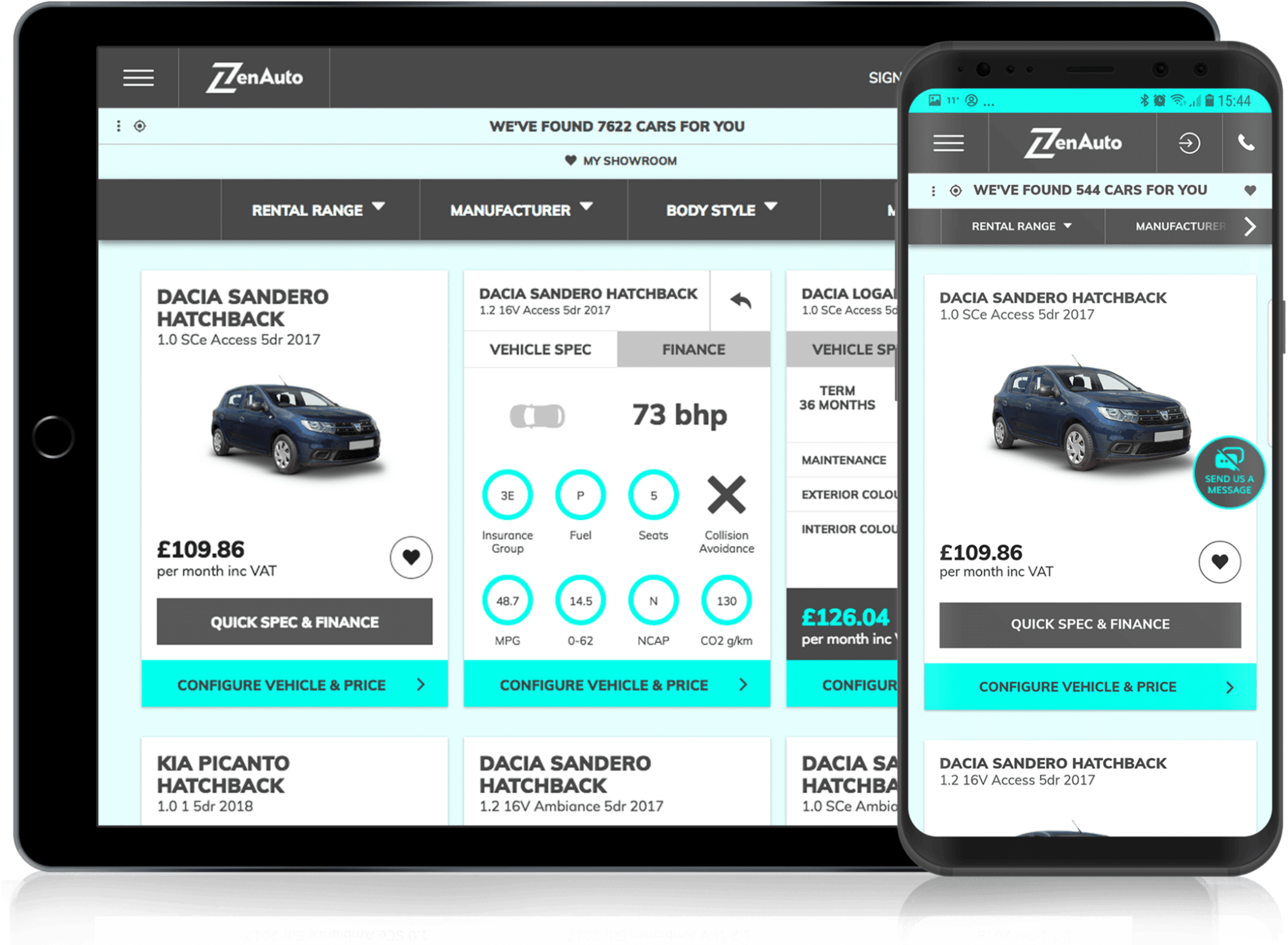 Image of an iPad and Samsung phont containing the ZenAuto visuals.